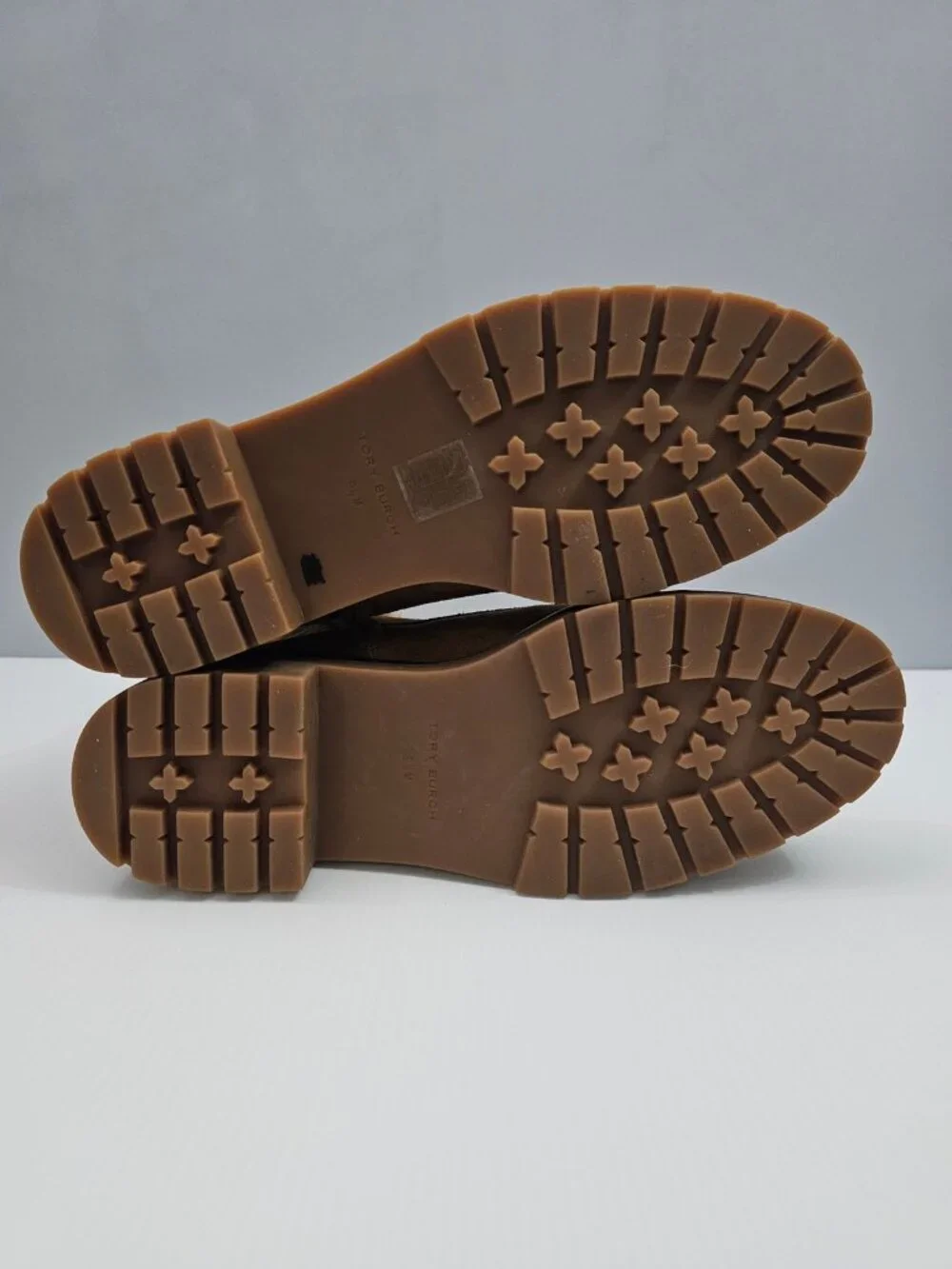 Tory Burch Miller 50mm Lug Sole Bootie Womens 9.5 Tan Suede Lace Up Combat NEW